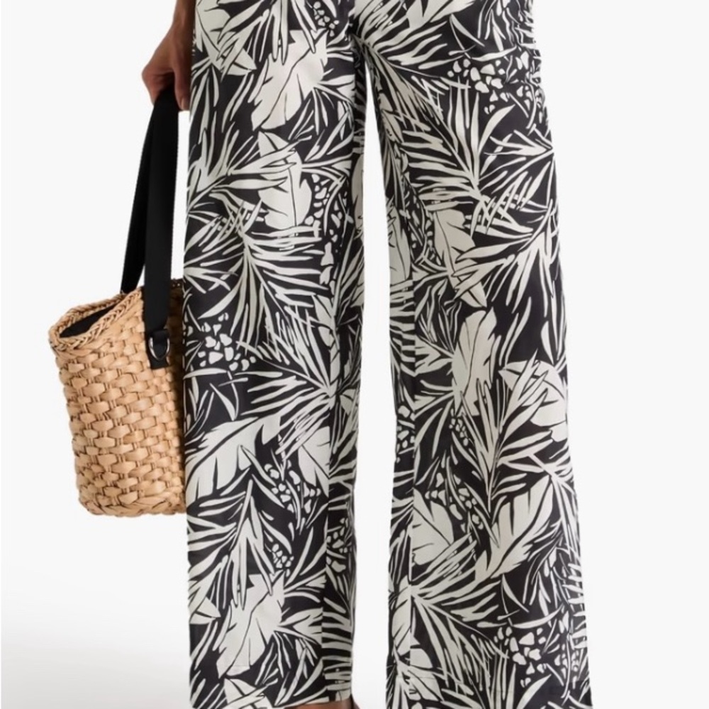 FRAME Denim | Cotton & Silk-Blend Trousers Black & White Palm Print (US L)